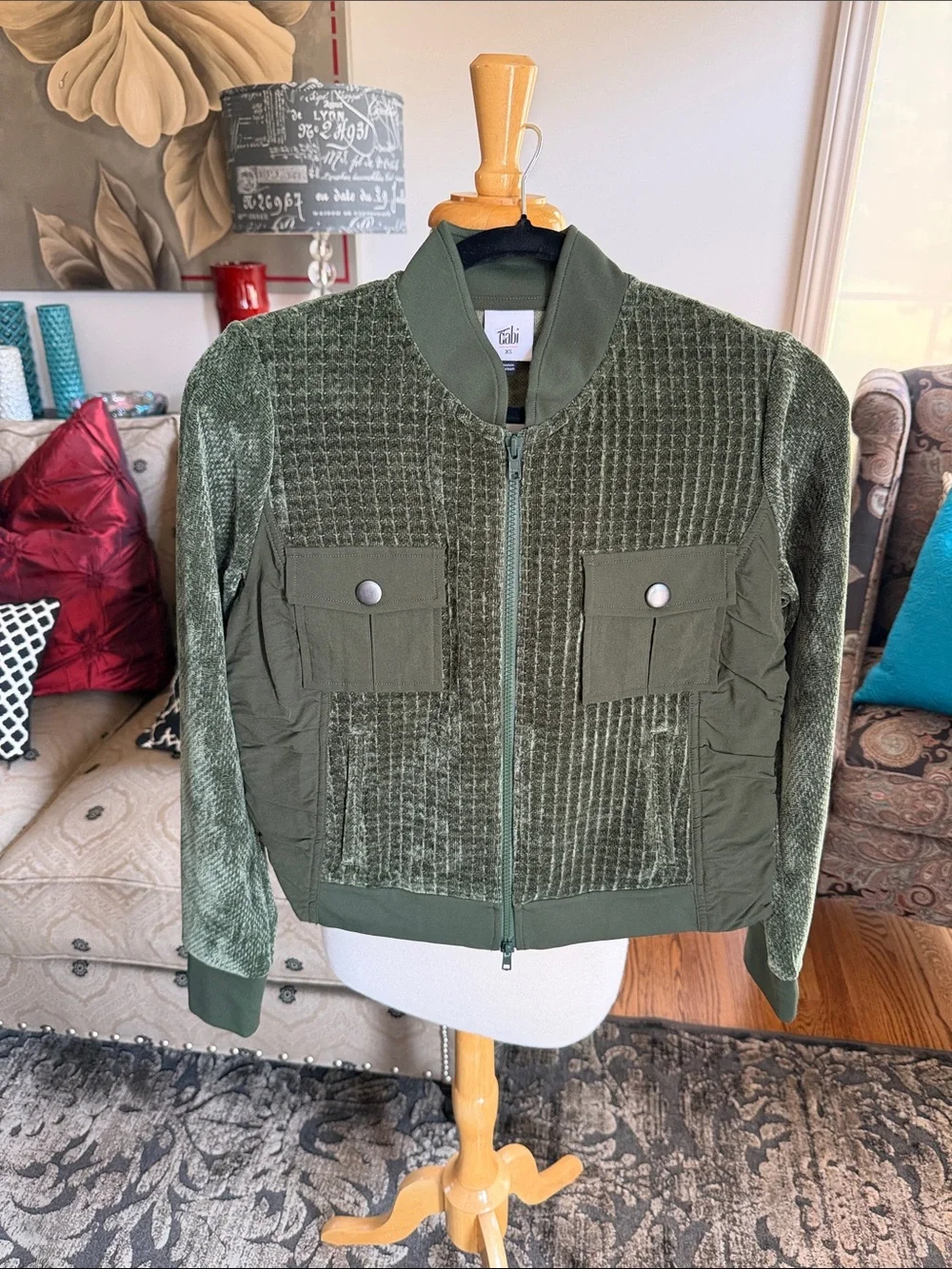 Cabi Uni jacket Olive Green Textured Bomber Jacket - Women